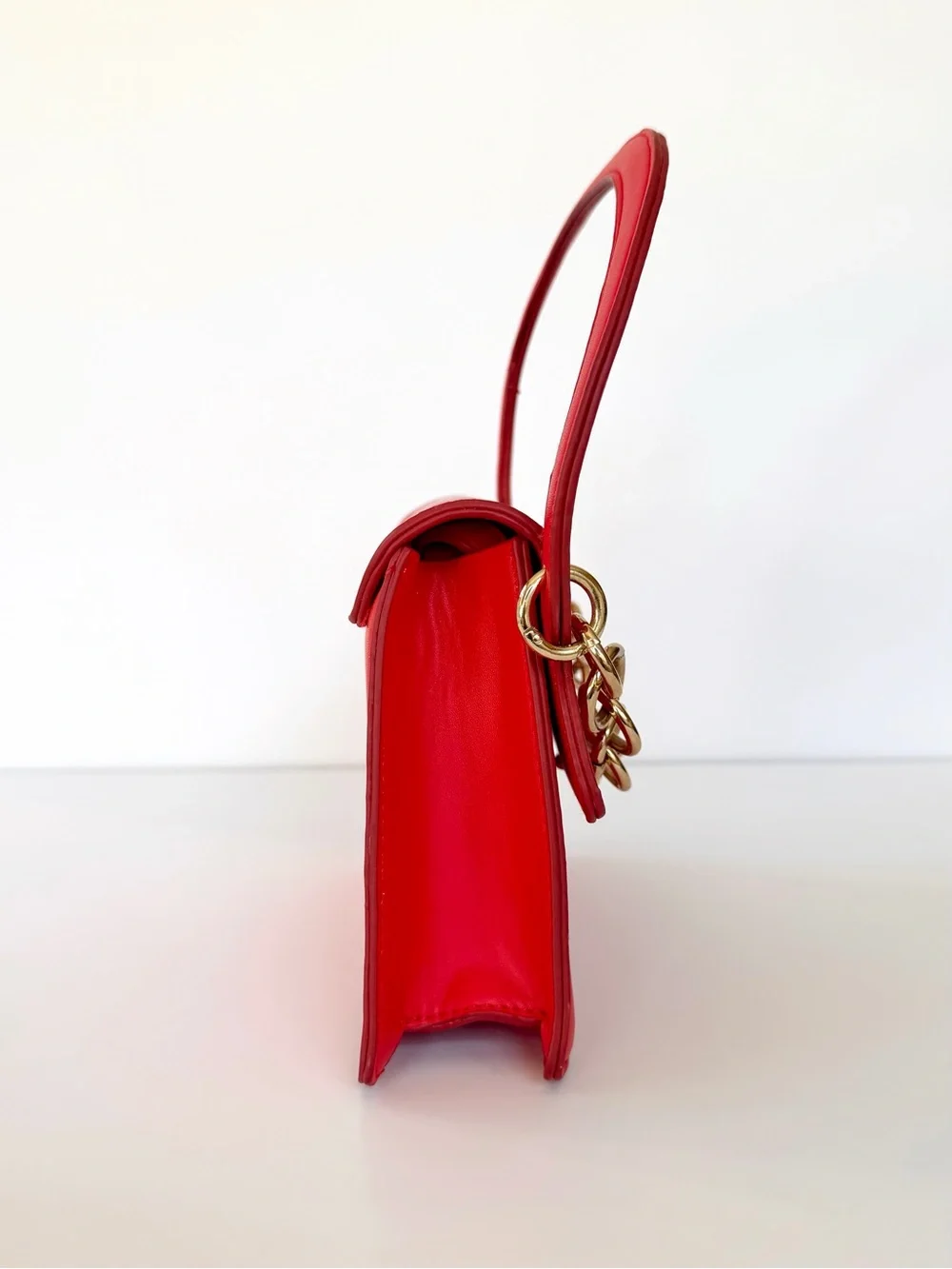 Red Mini Flap Top-Handle Crossbody Bag Gold Chain